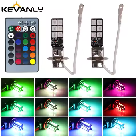 2pcs RGB Colorful H8 H1 LED Fog Light with Remote 5050 H4 LED Fog Lights H3 H7 LED 9005 Car Front Fo