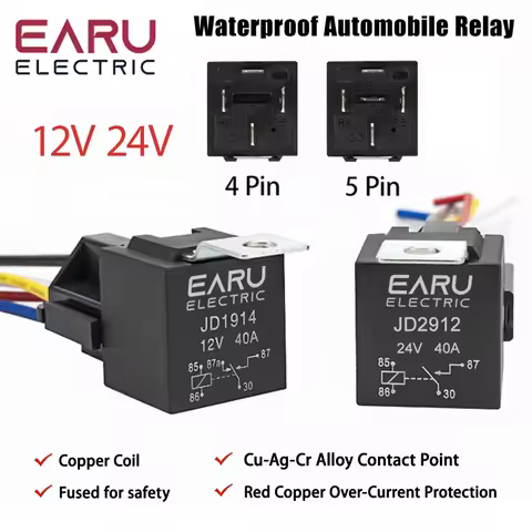 Waterproof Automotive Relay 12V 24V 4pin 5pin 4P 5P 40A Car Relay With Black Red Copper Terminal Aut