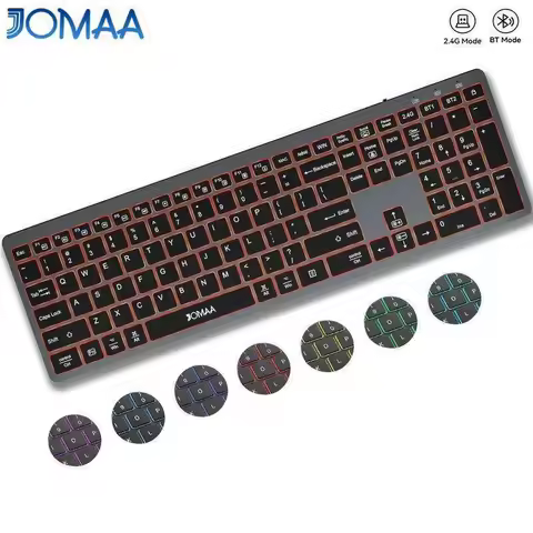 JOMAA Wireless Keyboard with 7 Colors RGB Backlit Full-Size Computer Keyboard Quiet Low Profile Keys