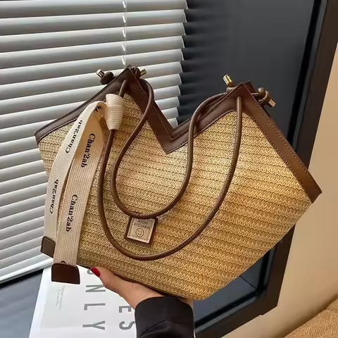 Straw Leisure Capacity Beach Shoulder Bag Retro Handmade Woven Shoulder Bag Summer Leisure Bag Commu