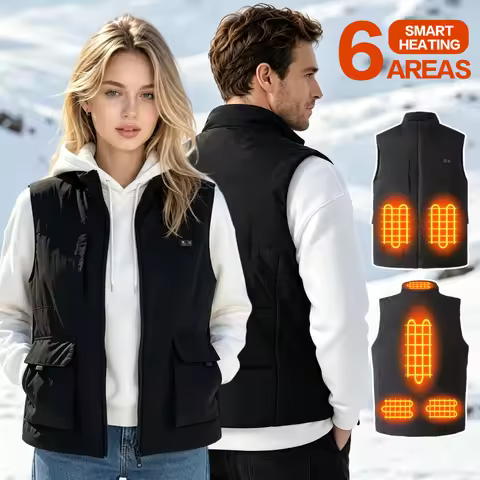 **Men Women 6-Zone Electric Heated Vest Winter Thermal Warm Graphene Heating Jacket Stand Collar Win