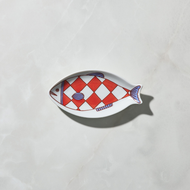 日本晴九谷燒 - 魚小盤 - 菱格紋 - 14cm