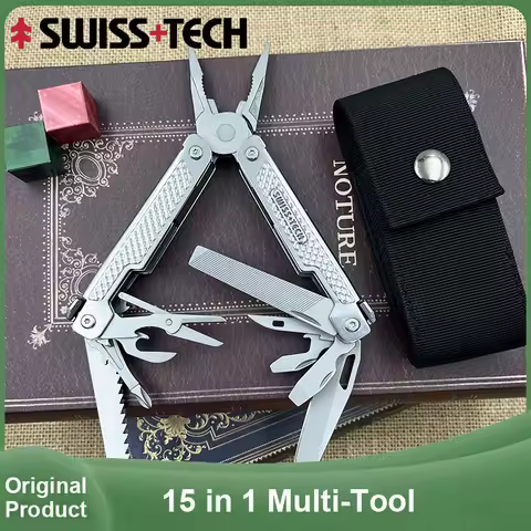 SWISS TECH 15 in 1 Multitool Folding Pliers Pocket Scissors Saw Multifunctional EDC Tool Camping Out