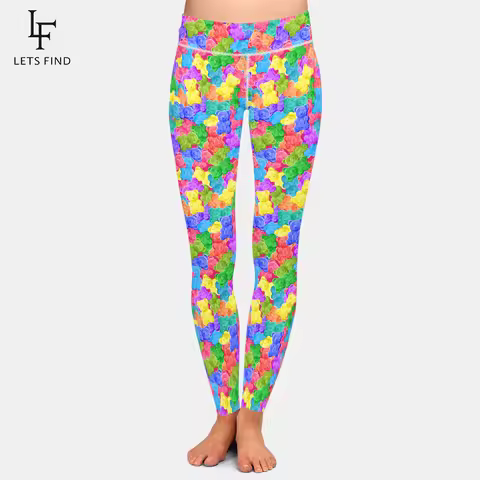 LETSFIND New Arrival Women High Waist Leggings Cute 3D Colorful Bears Print Fitness Stretch Warm Gir