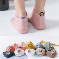 Colorful Cute Cat Embroid Solid Color Ankle Boot Socks Women 100 Cotton White Girls Student Anklet Socks Non Slip Low Cut Socks
