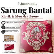 Javaramic Premium Satin Sofa Cushion Cover with Peony Flower Embroidery, Full Embossed, 48x48cm, Cla