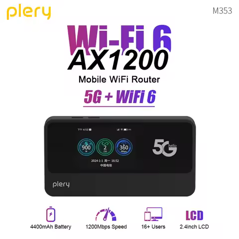 Plery 4G/5G Mobile WIFI Router 1200Mbps 4G LTE Wireless Router Portable Pocket MiFi Modem Mobile WiF