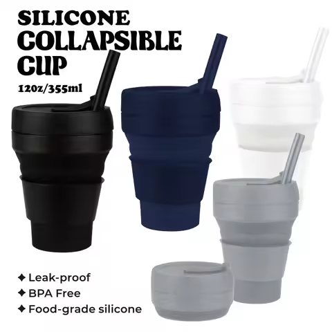Silicone Coffee Mug Collapsilbe cup Foldable water bottle 355ml /12oz BPA Free