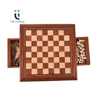 YUMING Deluxe Classic Wood Chess With Drawers Chinese Chess Box Antique Chess Set