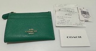 COACH 88250 金字馬車LOGO 素面防刮皮革卡夾鑰匙零錢包(綠色)
