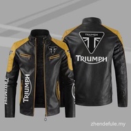 TRIUMPH Motorcycle LOGO Leather Jacket Men's Plus Size Velvet Car Print Unique Victory LPK5 YAD6 NCB