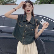 denim jacket woman denim vest denim vest woman American Retro Thin Denim Sleeveless Vest - Summer Ca