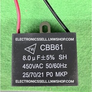 8UF450V CAPACITOR 8UF 8MFD 450V AC Model CBB61 With Cable TW MKP Brand CONDENSER CONDENSUTOR