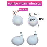 Combo of 4 premium wheels with m8 screw thread (8mm) pp plastic (white wheels)