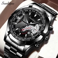 Sunlifex Jam Tangan Pria Calendar Bercahaya Dewasa Original Tali Stainless Steel Jam Tangan Cowok