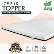 (FREE SHIPPING) ECOlux- Ice Silk Mattress Topper 3 Inch | Medium-Firm Feel Topper | Ice Cooling Silk Fabric | Pelapik Tilam