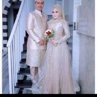 gaun pengantin hijab, jas pengantin muslim /baju koko pengantin