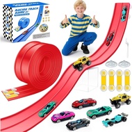 EFCRBS 15Ft Flex Track, Flexible Race Car Track for Kids Toy with 10 Suction Cups, Rolls Up Portable