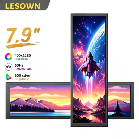 LESOWN 7.9 Inch Internal PC Case Monitor 400x1280 Ultrawide Display miniHDTV Aluminum Sub Screen for
