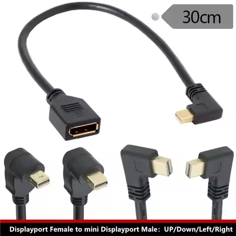 0.3M Right Angled 90 Degree Mini DisplayPort Male To DisplayPort DP Female Extension Cable Adapter f