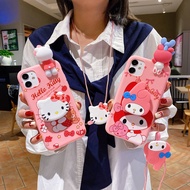 Huawei Y5 2018 Y5 Prime 2018 Y5 Lite 2018 Y5P Y6P Y6 2018 Y6 Prime 2018 Y6 2019 Y6 Pro 2019 Y6S Cute Cartoon My Melody Hello Kitty Phone Case with Stand Doll and Long Lanyard