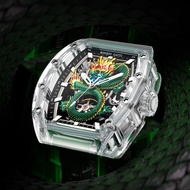 BONEST GATTI New Men's Automatic Mechanical Watch Dragon Pattern Skeleton Dial Crystal Glass Case Lu