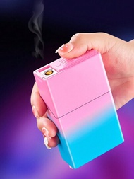 1入新款漸變色粉紅菸盒,附20支粗菸,內置可充電打火機,防風翻蓋不易壓花,禮盒包裝