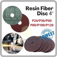 Resin Fiber Sanding Disc 4" (100mm)/ P24 P36 P80 P100 P120/ Sand Paper