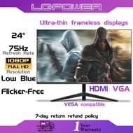 （Brand new）LC-POWER จอคอม จอมอนิเตอร์ 24 นิ้ว หน้าจอคอมพิวเตอร์ 75Hz มอนิเตอร์ หน้าจอ ความละเอียดสูง 1920x1080 บางเฉียบกรอบแคบหน้าจอ VGA HDMI Desktop gaming monitor