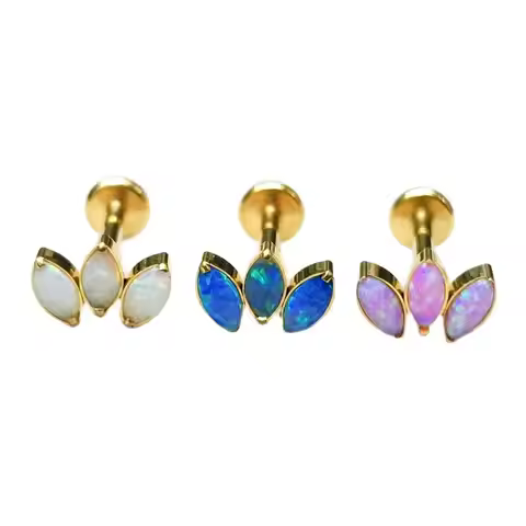 1PC 16G Implant Grade Titanium F136 Internal Thread Helix Tongue Tragus Piercing Crown Opal Gem Labr