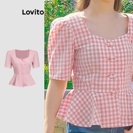 Lovito Cute Blouse Plaid Pattern Blouse for Women L120ED429