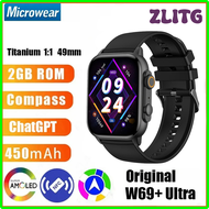 ZLITG Microwear Original W69+ Ultra Smart Watch 49mm 2.2inch NFC GPS Tracker 2GB ROM Local Music W69