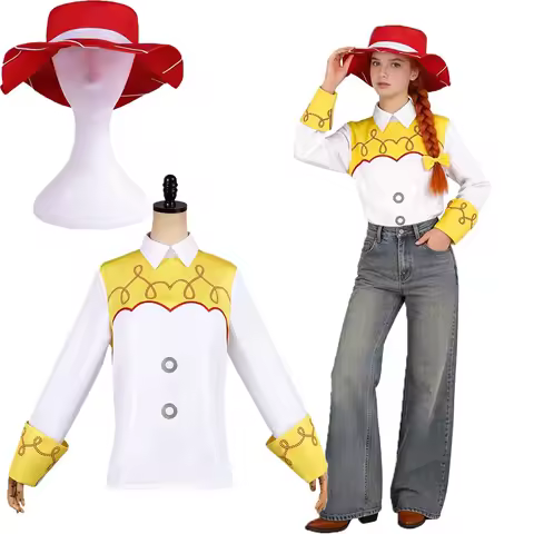 Movie Story Adult Jessie Cosplay Costume Set Movie Story Cowboy Style with Shirt Hat and Bow Set for