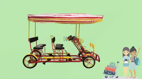 4 Person Pedal Rickshaw Bike 4 Wheel Tandem Surrey Bike Passenger Cart Adult Touring Sightseeing Bic