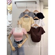 Exclusive Basic Style U-Neck Side Draw Short-Sleeved T-Cup Detachable Breast Support Fixed Skin-Frie