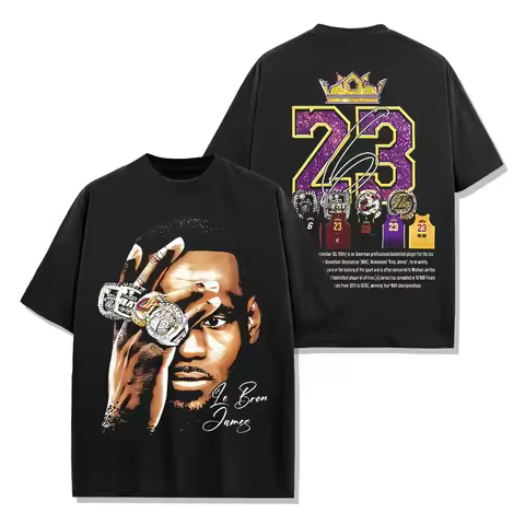 Y2K Vintage Basketball Star LeBron James Printed Polyester T Shirt 2026 New Arrival Crew Neck Breath
