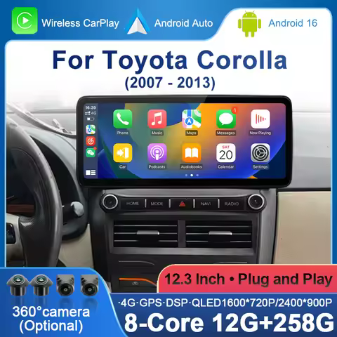 Android OS 12.3 inch For Toyota Corolla 2007-2013 4G Car Radio Multimedia Video Player Navigation GP
