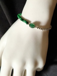 天然緬甸冰種蛋面 算盤珠 鑲銀手鍊