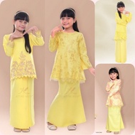 🌹BAJU KURUNG GIRL YELLOW🌹 Baju Kurung Lace Kanak-kanak Perempuan XS -2XL Baju Raya Sedondon 2025