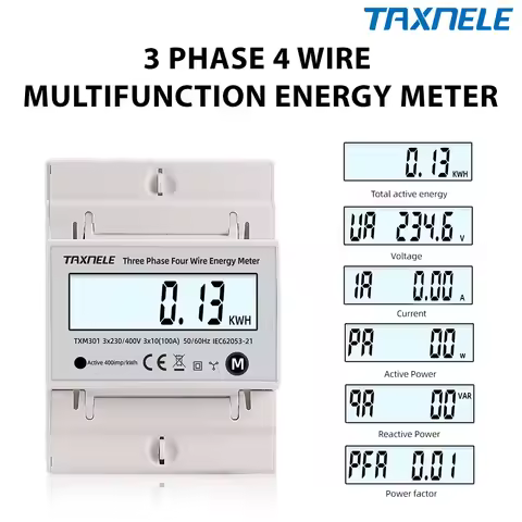 Multifunction 380V 3 Phase 4 Wire Wattmeter Power Bidirectional Energy Meter KWH Voltage Current 100