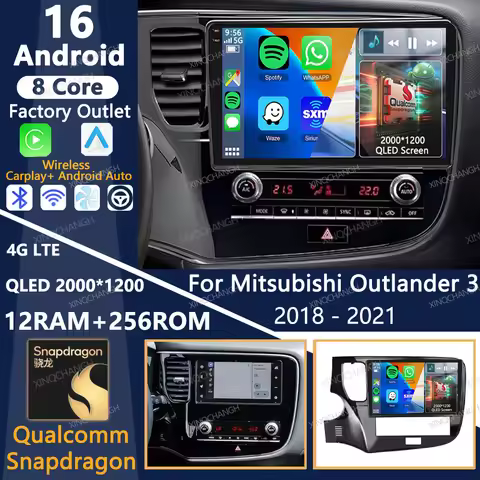 Android 16 Car Radio For Mitsubishi Outlander 3 III GF0W GG0W 2018 - 2021 Qualcomm Carplay Auto GPS 