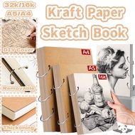 32K/16K/A4/A5 Sketch Book Binder Sketchbook DIY Cover Kraft Paper Drawing Book Portable Blank Sketch