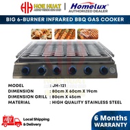 Homelux Big 6-burner JH-121 JH-121B Commercial Smokeless Infrared BBQ Gas Cooker Stove Barbecue Grill Dapur Gas Burger
