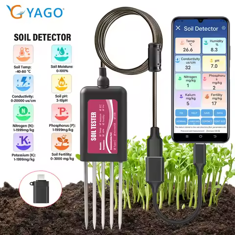 8-in-1 Soil Tester NPK PH Meter EC Temperature Humidity Fertility Detector IP68 Waterproof Sensor fo
