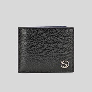 GUCCI Men's Leather Bifold Wallet With Interlock GG Logo Black/Blue 610464 9TBM