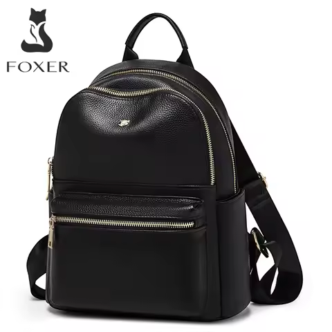 FOXER Brand Genuine Leather + Microfiber Women's Backpack Fashion Female Travel Bag Large Capacity W