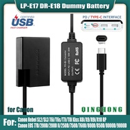 LP-E17 Dummy Battery DR-E18 DC Coupler &amp; Power Bank USB Type-C PD Cable for Canon EOS 77D 200D 250D 750D 760D 800D 850D 8000D 9000D RP