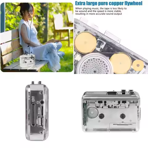 B03F Clear Cassette Player MP3 File Converter USB Port Music Stereo Speaker Travel Cassette Tape Mus