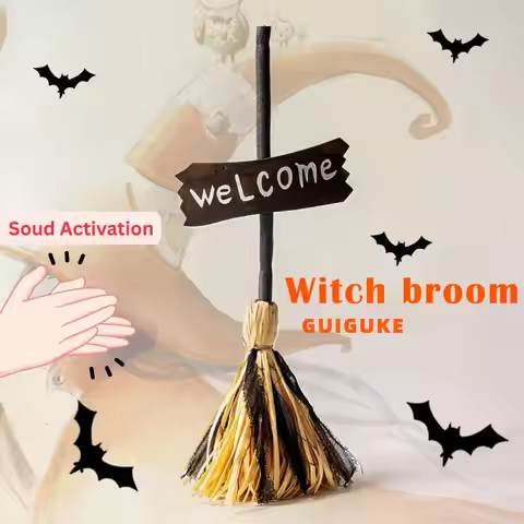 Electric Halloween Witch Broom Luminescence Haunted House Props Dancing Witch's Broom Spooky Sound H