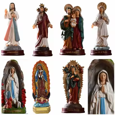 1pc Blessed Saint Virgin Mary Sculpture Jesus Christ Tabletop Statue Figurine Our Lady of Lourds Sta